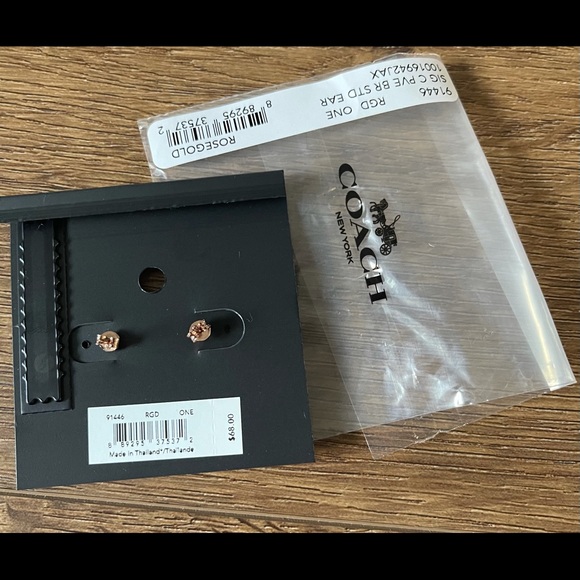 COACH-NWT Rose Gold, Crystal Signature “C” Earrings - Picture 2 of 10